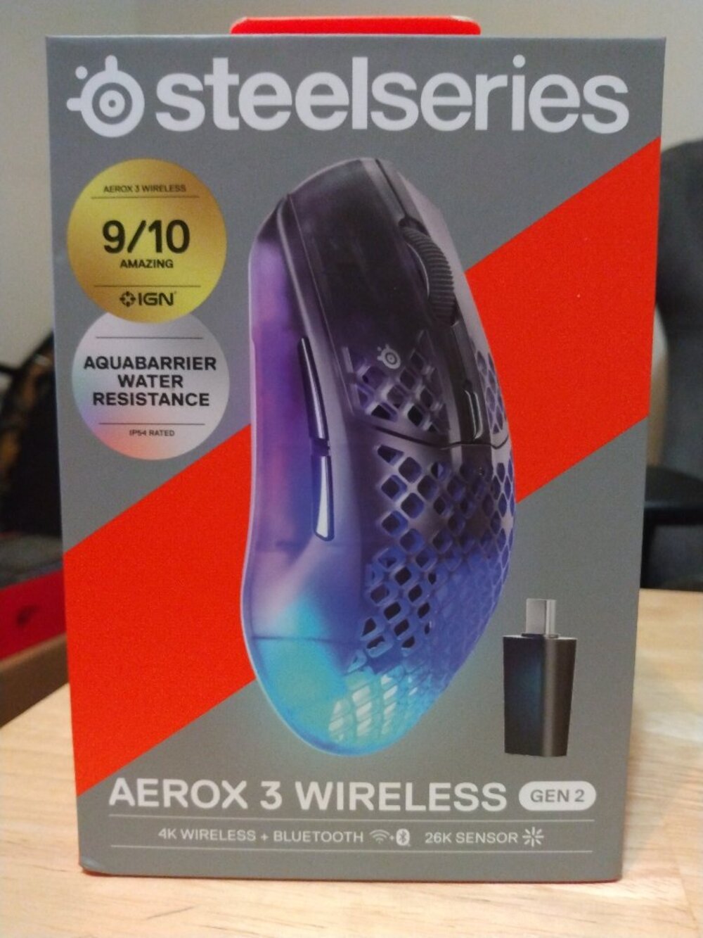 SteelSeries - Aerox 3 Wireless Gen 2 RGB 26K Optical Gaming Mouse with AquaBarri